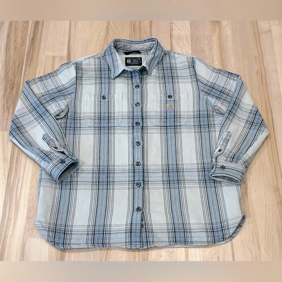 Carhartt Women’s Loose Fit Twill Long Sleeve Shirt Jacket - Blue / Gray, Size L - Picture 2 of 15